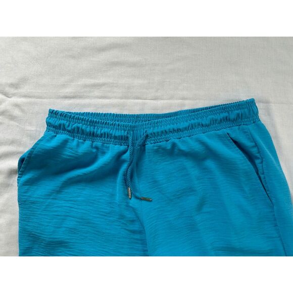 Women's Blue Lightweight Drawstring Summer Pants, Size Large, Wide Leg, Flowy - Picture 3 of 7